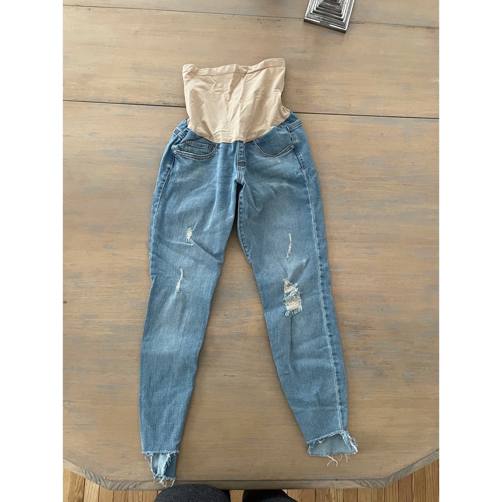 Light blue distressed maternity Jeans